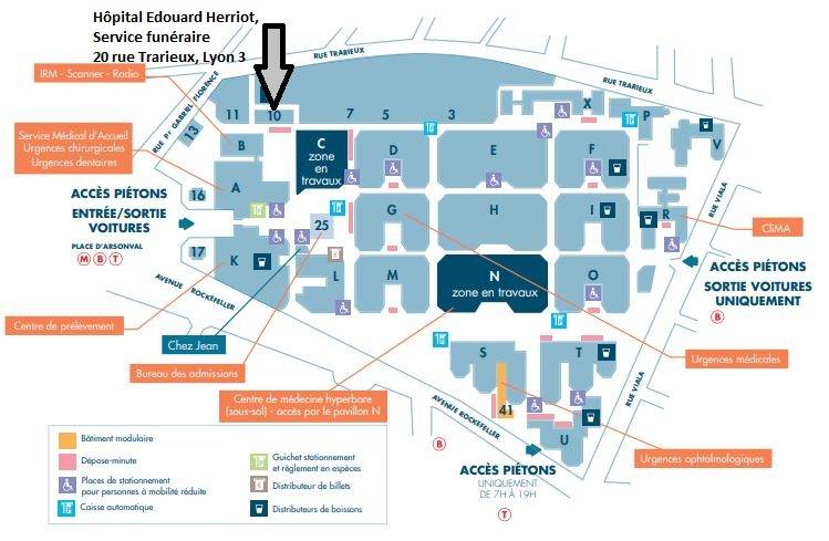 Plan d'accès du funérarium Hôpital Lyon 3